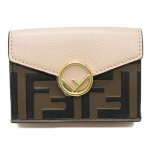 Fendi Tri fold Leather Wallet Pink MAYA Nero Black Rose